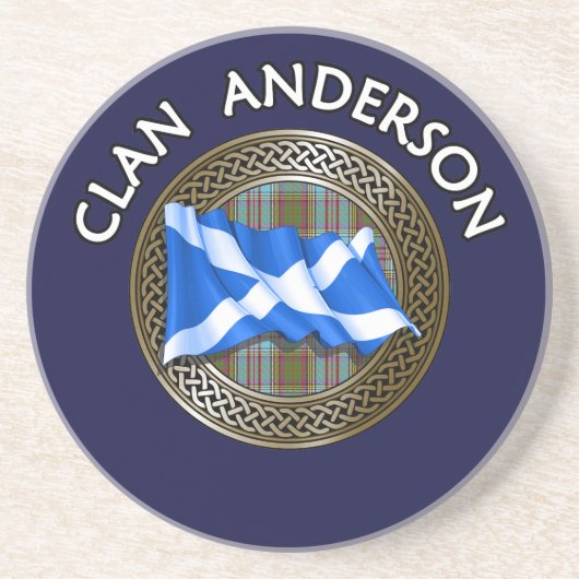 Clan Anderson Tartan Knot & Flag Getränkeuntersetzer (Vorne)