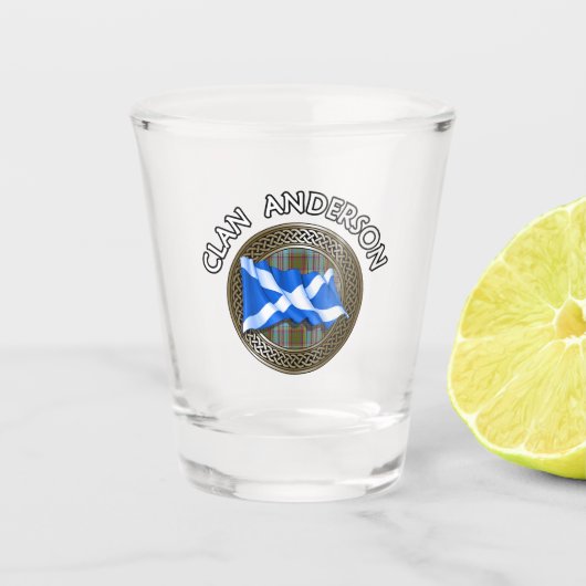 Clan Anderson Tartan Knot & Flag Schnapsglas (Vorderseite)
