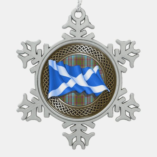 Clan Anderson Tartan Knot & Flag Schneeflocken Zinn-Ornament (Vorderseite)
