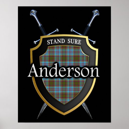 Clan Anderson Tartan Scottish Shield & Schwerter Poster (Vorne)