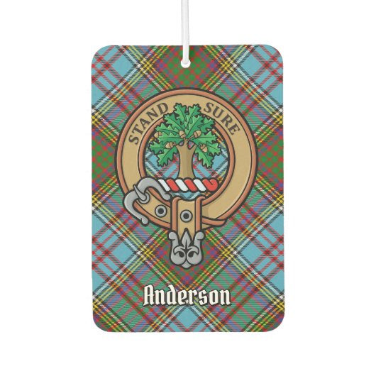 Clan Anderson Wappen über Tartan Autolufterfrischer (Vorderseite)