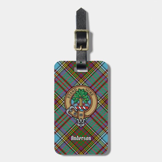 Clan Anderson Wappen über Tartan Gepäckanhänger (Vorderseite vertikal)