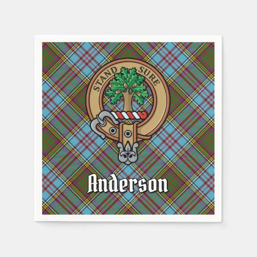 Clan Anderson Wappen über Tartan Serviette (Vorderseite)