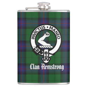 Clan Armstrong Wappen Abzeichen und Tartan Flachmann