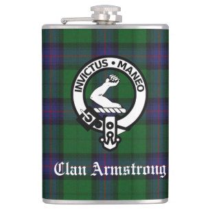 Clan Armstrong Wappen Abzeichen und Tartan Flachmann