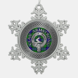 Clan Armstrong Wappen & Tartan Knot Schneeflocken Zinn-Ornament