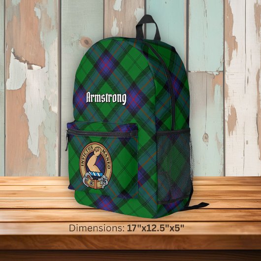 Clan Armstrong Wappen über Tartan Bedruckter Rucksack