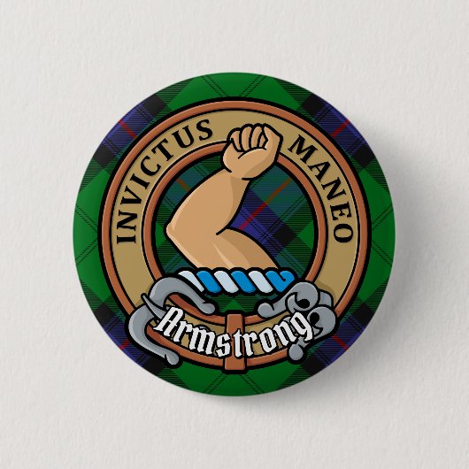 Clan Armstrong Wappen über Tartan Button (Vorderseite)