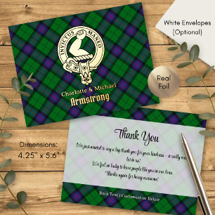 Clan Armstrong-Wappen über Tartan Folie Einladungspostkarte