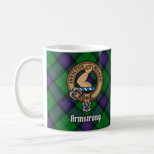 Clan Armstrong Wappen über Tartan Kaffeetasse (Links)