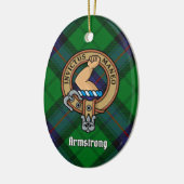 Clan Armstrong Wappen über Tartan Keramik Ornament (Links)