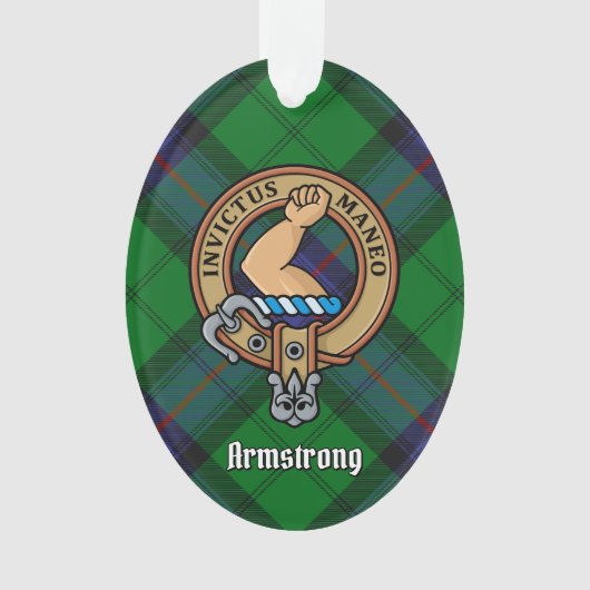Clan Armstrong Wappen über Tartan Ornament (Vorderseite)
