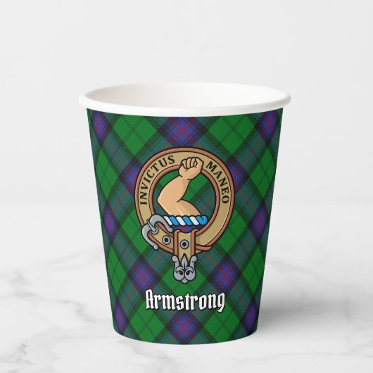 Clan Armstrong Wappen über Tartan Paper Cups Pappbecher (Vorderseite)