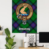 Clan Armstrong Wappen über Tartan Poster (Heimbüro)