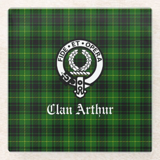 Clan Arthur / MacArthur Wappen & Tartan Glasuntersetzer (Vorderseite)