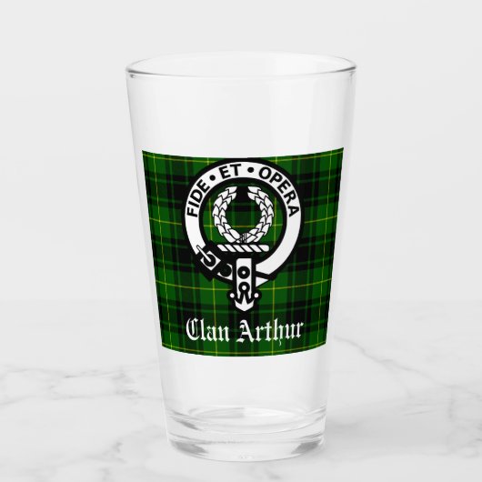Clan Arthur Wappen Abzeichen & Tartan Glas (Vorderseite)