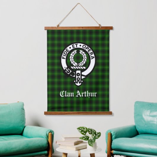 Clan Arthur Wappen Abzeichen & Tartan Wandteppich Mit Holzrahmen (Wohnzimmer)