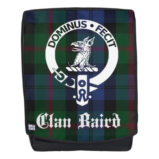 Clan Baird Wappen Abzeichen & Tartan Rucksack (Vorderseite)