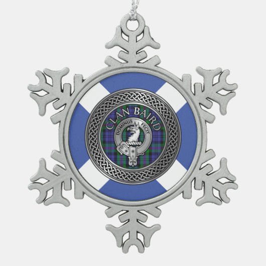 Clan Baird Wappen & Tartan Knot Schneeflocken Zinn-Ornament (Vorderseite)