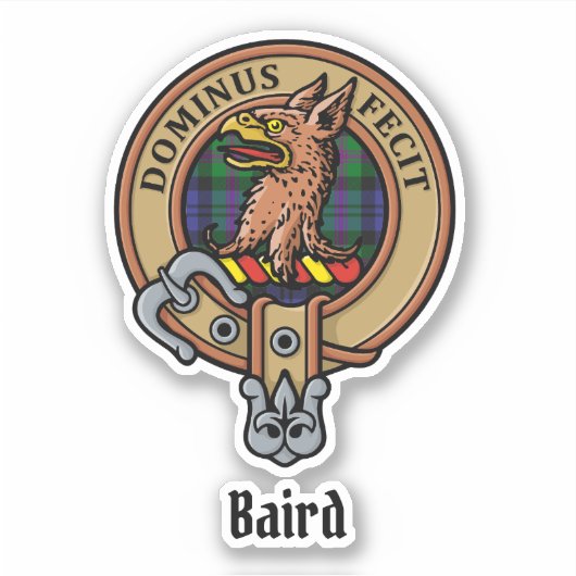Clan Baird Wappen über Tartan Aufkleber (Vorderseite)