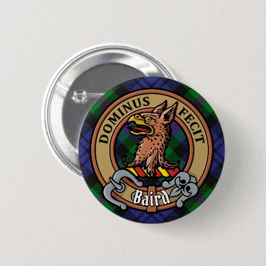 Clan Baird Wappen über Tartan Button (Vorne & Hinten)