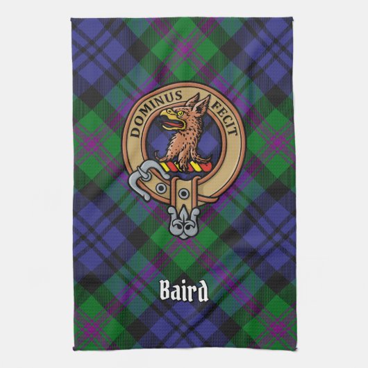 Clan Baird Wappen über Tartan Geschirrtuch (Vertikal)
