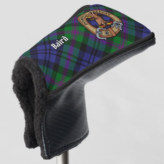 Clan Baird Wappen über Tartan Golf Headcover (3/4 Vorderseite)