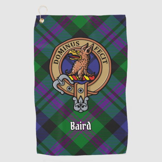 Clan Baird Wappen über Tartan Golfhandtuch (Vorderseite)