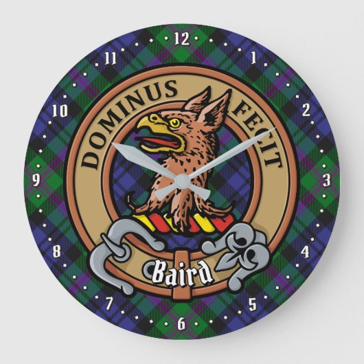 Clan Baird Wappen über Tartan Große Wanduhr (Vorderseite)