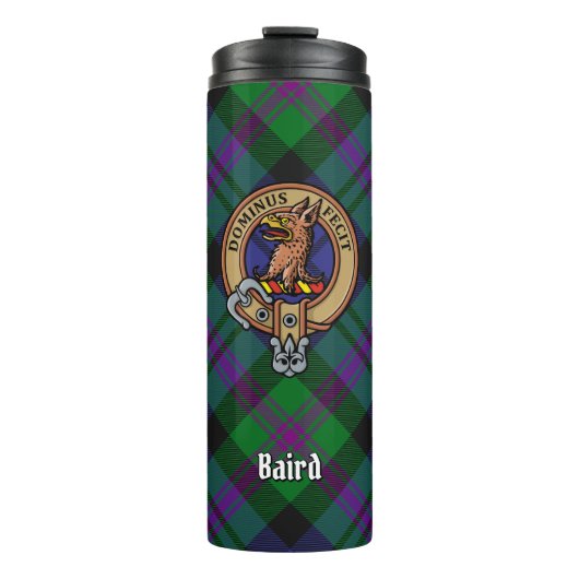 Clan Baird Wappen über Tartan Thermosbecher (Vorderseite)