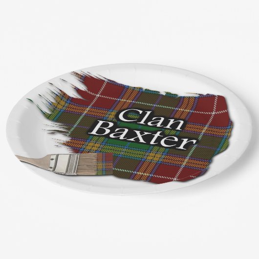 Clan Baxter Scottish Tartan Paint Brush Pappteller (Schrägansicht)