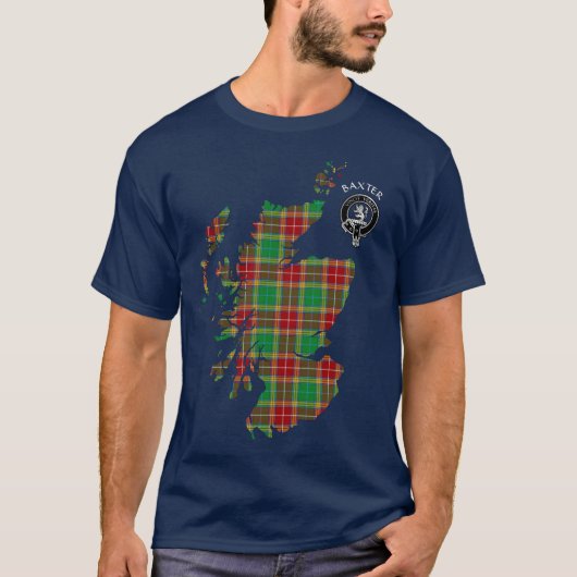 Clan Baxter Tartan Map & Wappen T - Shirt (Vorderseite)