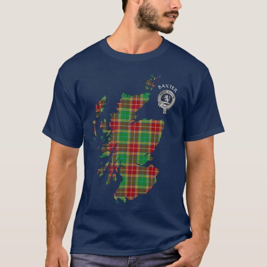 Clan Baxter Tartan Map & Wappen T - Shirt (Vorderseite)