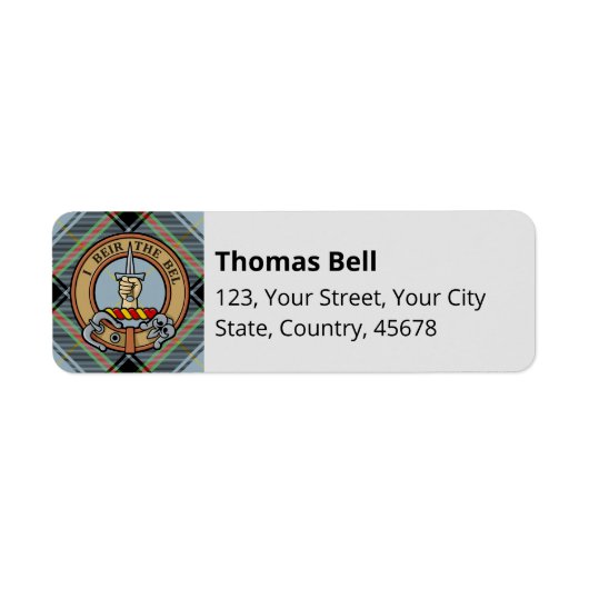 Clan Bell Wappen über Tartan (Vorne)