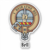 Clan Bell Wappen über Tartan Aufkleber (Vorderseite)
