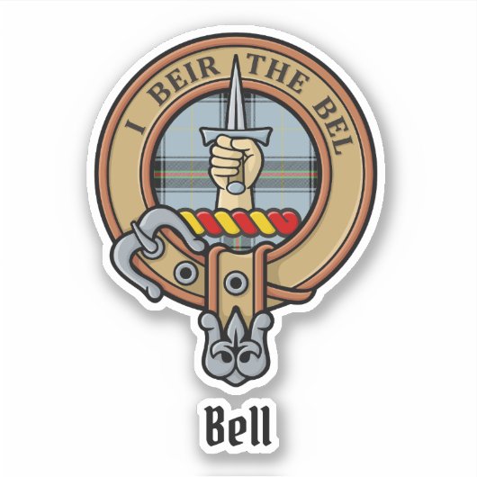 Clan Bell Wappen über Tartan Aufkleber (Vorderseite)