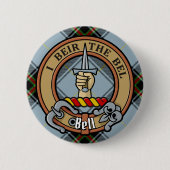 Clan Bell Wappen über Tartan Button (Vorderseite)