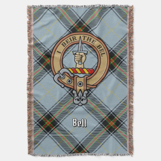 Clan Bell Wappen über Tartan Decke (Vorderseite Vertikal)