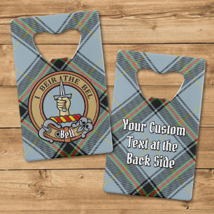 Clan Bell Wappen über Tartan Geldbeutel Flaschenöffner