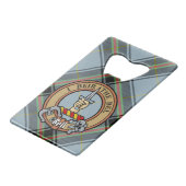 Clan Bell Wappen über Tartan Geldbeutel Flaschenöffner (Vorderseite Schrägansicht)