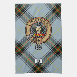Clan Bell Wappen über Tartan Geschirrtuch