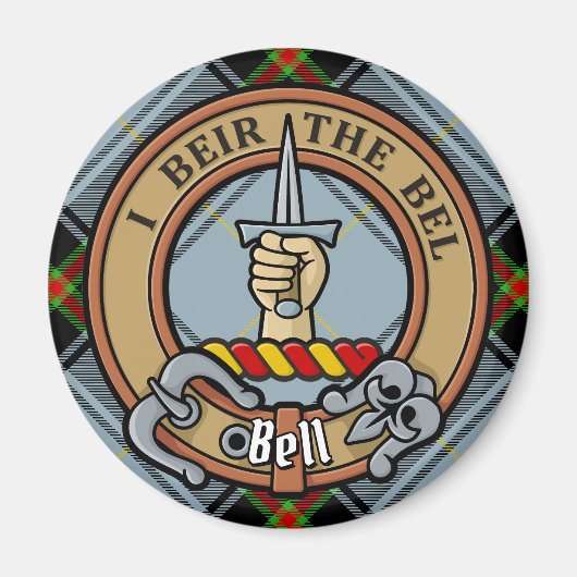 Clan Bell Wappen über Tartan Magnet (Vorne)
