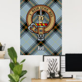 Clan Bell Wappen über Tartan Poster (Heimbüro)