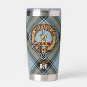 Clan Bell Wappen über Tartan Thermobecher (Vorderseite)