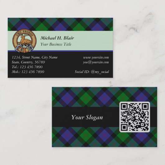 Clan Blair Tartan Business Card Visitenkarte (Vorne/Hinten)