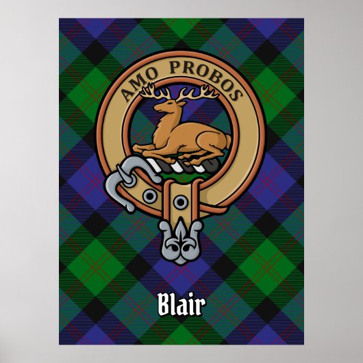 Clan Blair Wappen über Tartan Poster (Vorne)