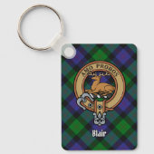 Clan Blair Wappen über Tartan Schlüsselanhänger (Vorderseite)