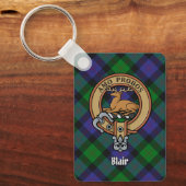 Clan Blair Wappen über Tartan Schlüsselanhänger (Vorderseite)