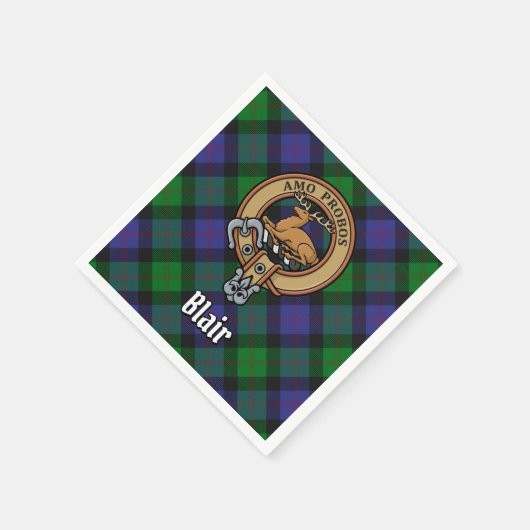 Clan Blair Wappen über Tartan Serviette (Ecke)