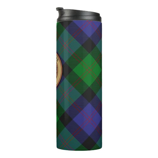 Clan Blair Wappen über Tartan Thermosbecher (Nach rechts gedreht)